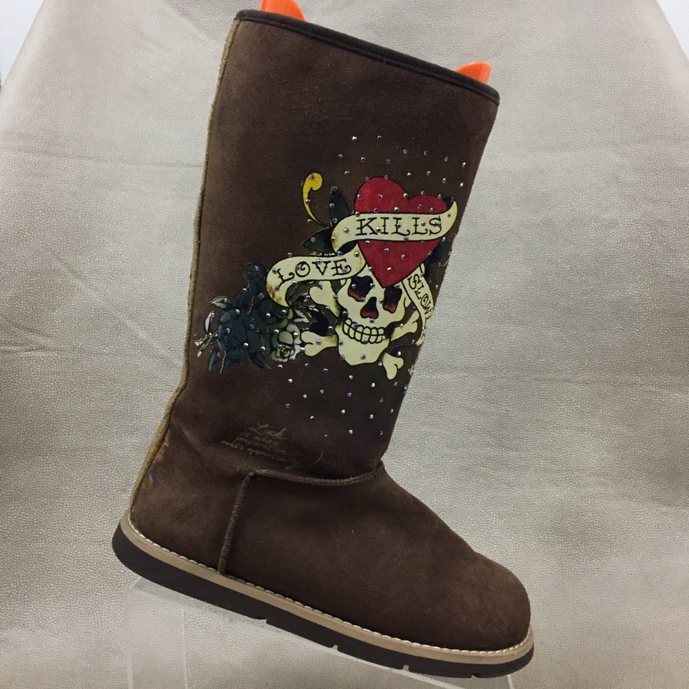 Ed Hardy Suede Lined Winter Boots Brown